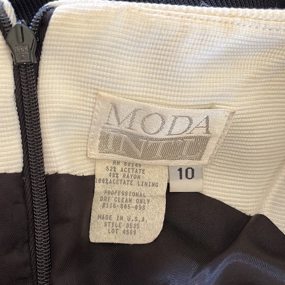 Vintage MODA INT’L Black & White Sheath Dress~sz 10~Lined - Picture 9 of 9
